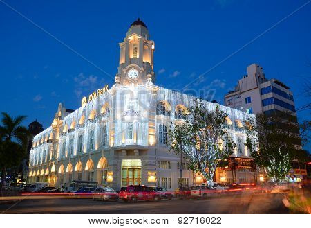 Facade Of Aya Bank Building At Night
