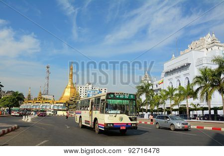 Traffic In Downtown Yangon, Myanmar