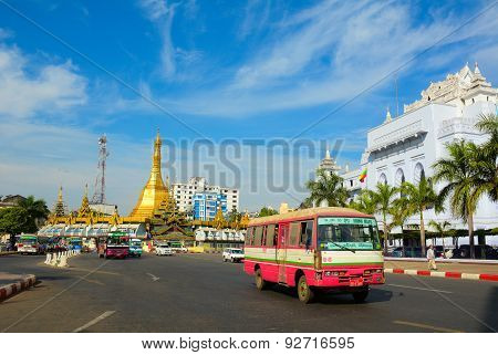 Traffic In Downtown Yangon, Myanmar
