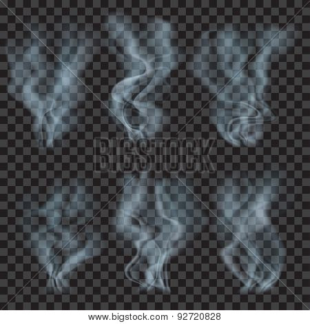 Set Of Translucent Light Blue Smoke. Transparency Only In Vector Format
