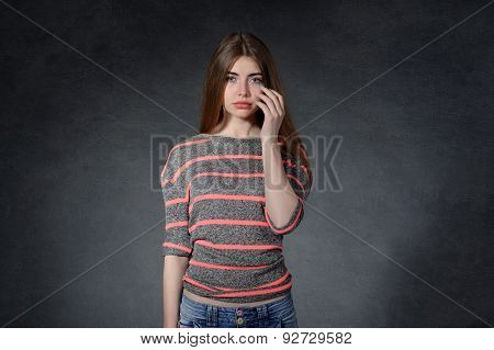 Resentment, Sadness, Frustration Concept. Woman Cries Of Resentment