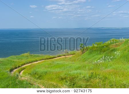 Summer landscape with Kakhovka Reservoir located on the Dnepr River