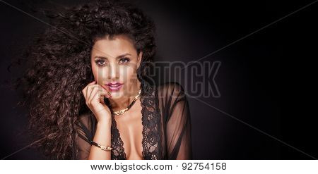 Beauty Portrait Of Smiling Brunette Lady.