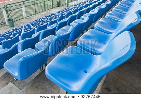 Empty Blue Seats Or Chair Rows In Stadium