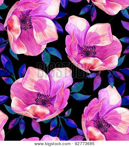 Floral Pattern, Seamless Anemones Design