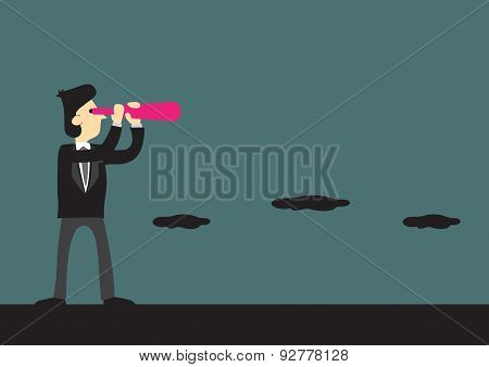 Businessman Looking Far With Telescope