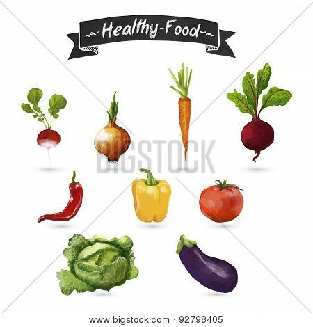 Set of vegetables in a watercolor style. Isolated. Vector.