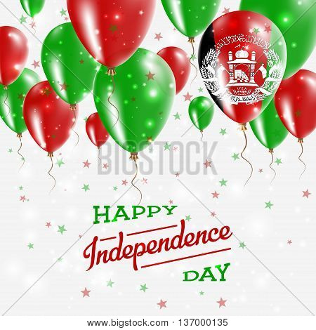 Afghanistan Vector Patriotic Poster. Independence Day Placard With Bright Colorful Balloons Of Count