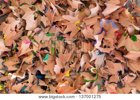 Close up of colorful wooden pencil sharpenings