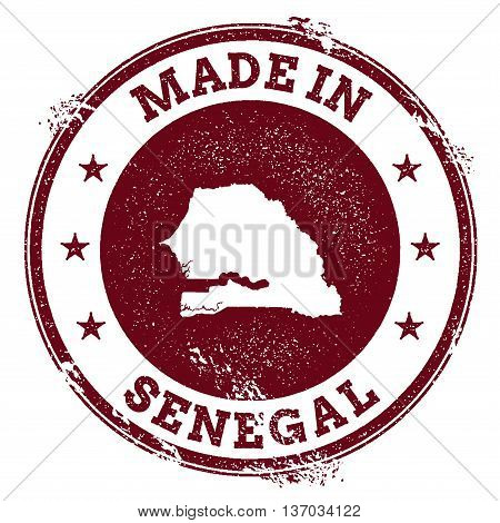 Senegal Vector Seal. Vintage Country Map Stamp. Grunge Rubber Stamp With Made In Senegal Text And Ma