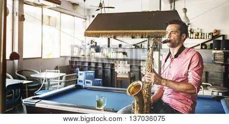 Jazzman Musical Artist Playing Saxophone Concept