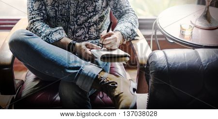 Writer Coffee Shop Leisure Relaxation Working Concept