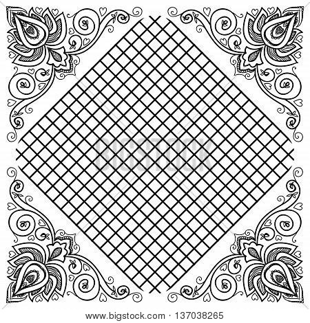 vector Indian floral ornament for serviette pattern, vintage textile.