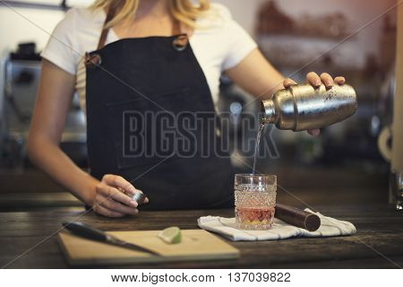 woman barista cocktail concept