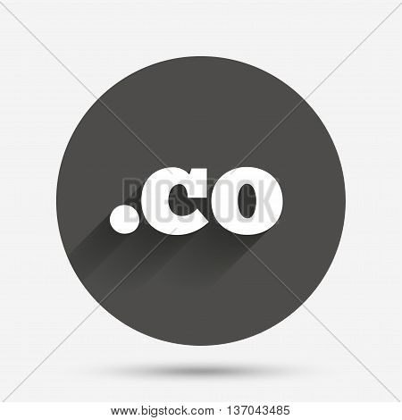 Domain CO sign icon. Top-level internet domain symbol. Circle flat button with shadow. Vector