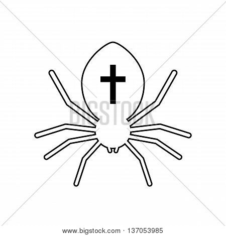 outline black spider with cross. concept of wild hunter, biology, spiderweb, spidery, cobweb, mortal danger. isolated on white background. flat style trendy modern logo design vector illustration