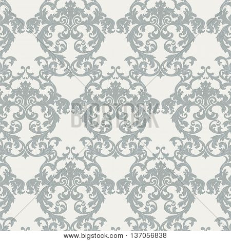 Vintage Classic Rococo Floral ornament damask pattern. Elegant luxury texture for backgrounds and invitation cards. Dark Grey color. Vector