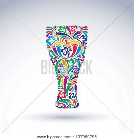 Glass decorated with abstract floral pattern and isolated on white background. Flowery art glassware vector illustration holiday theme advertising.