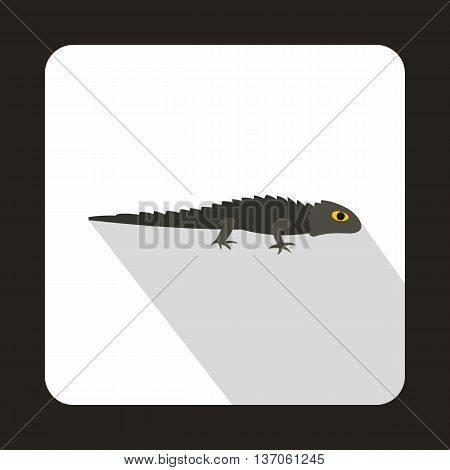 Grey iguana icon in flat style with long shadow. Reptiles symbol