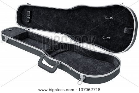 Black open case viola, violin musical instrument accessories. 3D graphic