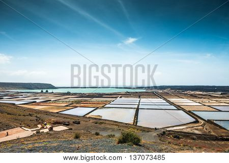 Lanzarote saltworks salinas de Janubio colorful Canary Islands