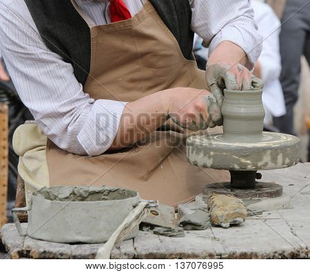 Craftsman Potter Shaping Clay To Make A Beautiful Vase Handmade