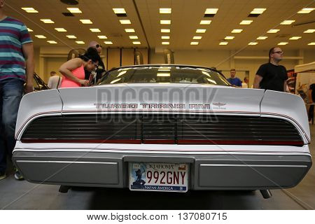 CRACOW POLAND - MAY 21 2016: Pontiac Trans Am displayed at 3rd edition of MOTO SHOW in Krakow. Poland. Exhibitors present most interesting aspects of the automotive industry