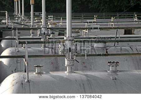 Long Gas Tank In A Refinery Factory And Storage Of Gas