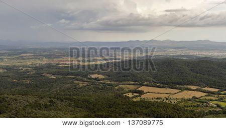 High Angle View Towards The Tramuntana Mountains From Randa, Mallorca, Balearic Islands, Spain