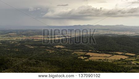 High Angle View Towards The Tramuntana Mountains From Randa, Mallorca, Balearic Islands, Spain