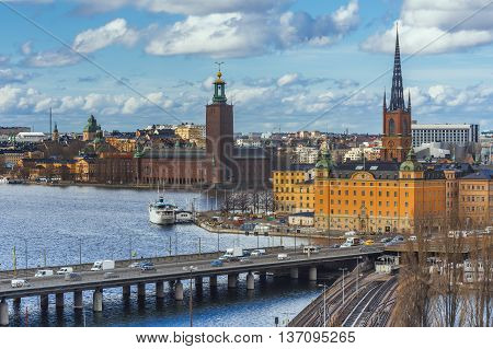 Stockholm panorma. Aerial view of Old ton Gamla Stan in Stockholm, Sweden