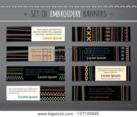 Set Of Horizontal Embroidery Banners.