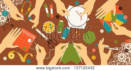 Illustration kinds of handwork. Workplace. Top view