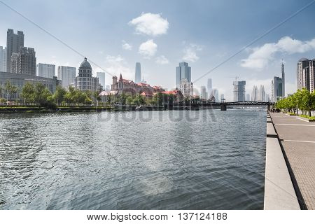 tianjin cityscape beauty riverside of the haihe river China