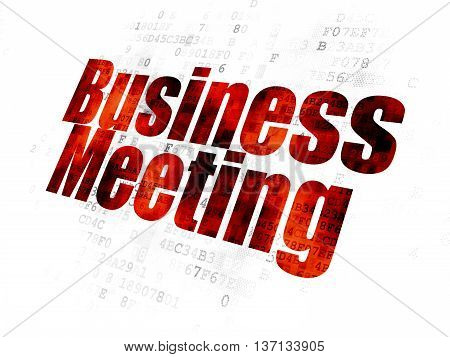 Finance concept: Pixelated red text Business Meeting on Digital background