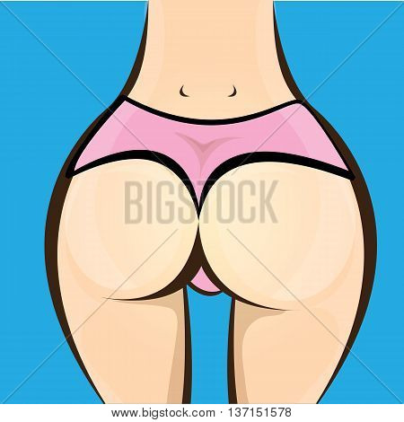 Sexy woman big booty. Vector ass girl in a pink bikini panties