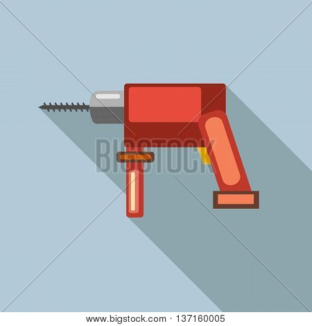 Drill icon in flat style with long shadow. Tools symbol