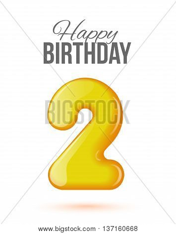Sample greeting card to the 2 th anniversary. Air 3D red numbers from the figures. Invitation card to the party with balloons on a white background. Suitable for printing, web delivery, the jubilee