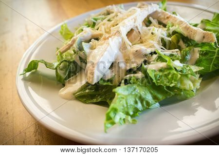 Fresh organic caesar salad with grated asiago cheese