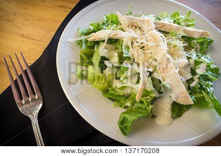 Fresh organic caesar salad with grated asiago cheese