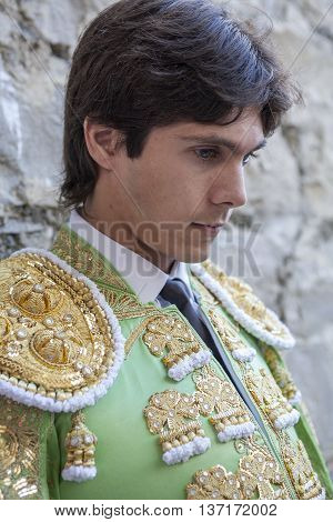 Ubeda Spain - September 12 2008: The Spanish Bullfighter Sebastian Castella totally focused moments before leaving to fight in Bullring of Ubeda Spain