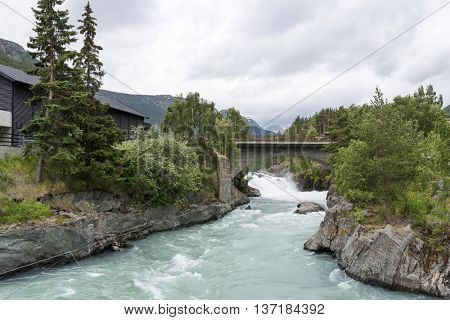 Wild mountain BÃÂ¸vra river in Lom, Norway.
