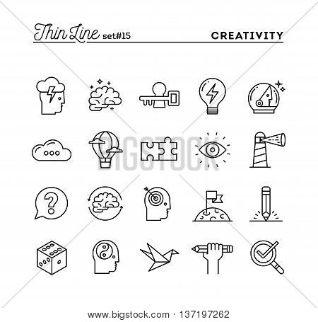Creativity imagination problem solving mind power and more thin line icons set vector illustration