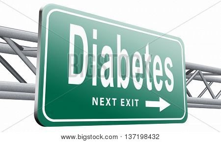 Diabetes find causes  and sceen for symptoms of type 1 or 2 prevention by dieting or treath with medication, 3D illustration isolated on white.
