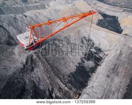 Dragline on open pit coal mine in Russia