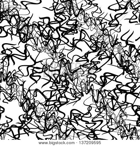 Entangled, Squiggly Lines. Chaotic Abstract Monochrome Illustration