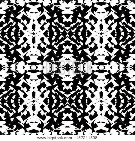Mirrored Geometric Pattern. Repeatable Monochrome Abstract Background.