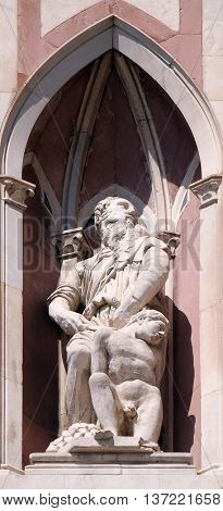 FLORENCE, ITALY - JUNE 05: Abraham Sacrificing Isaac by Donatello and Nanni di Bartolo, Campanile (Bell Tower) of Cattedrale di Santa Maria del Fiore, Florence, Italy on June 05, 2015