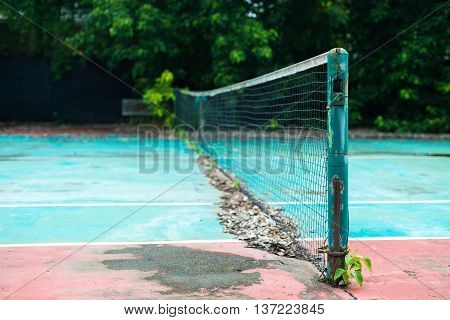 Abandoned tennis court, nobody use. abandonment and alone concept.