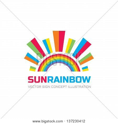 Sun rainbow - logo template vector illustration for kids development center. Happiness positive abstract sign. Colored shapes. Design element.